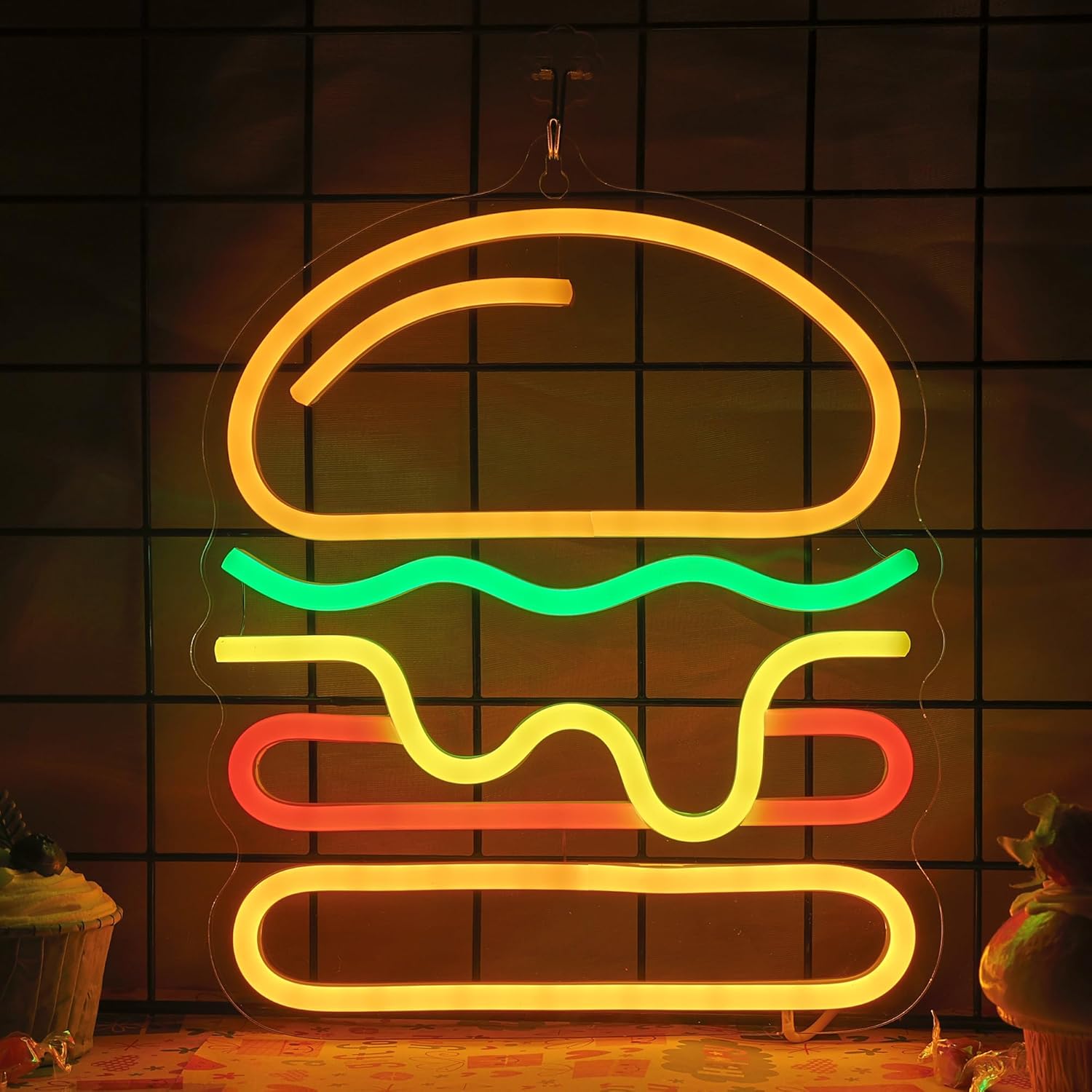 Commercial Kitchen Walls - Katmanlı Peynirli LED Işıklı Burger Neon