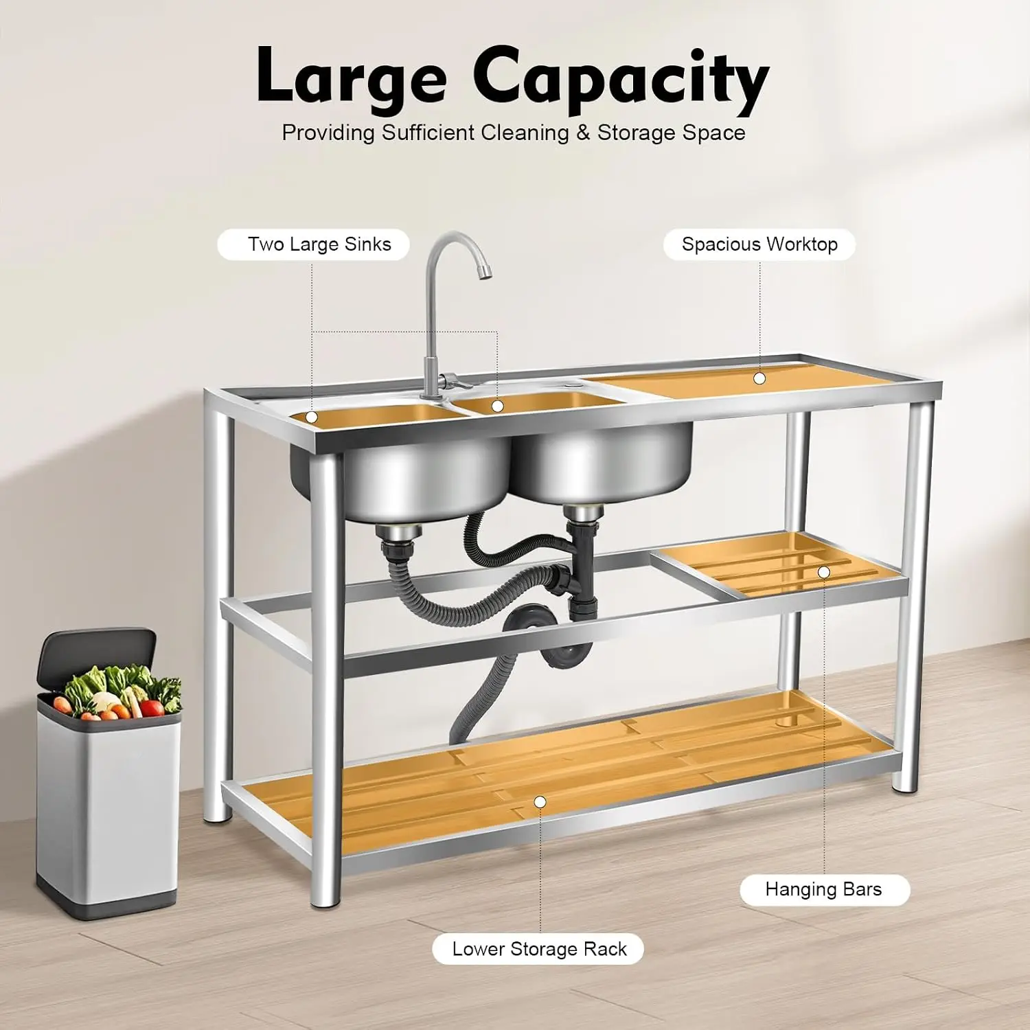 3 Katmanlı Ayaklı Paslanmaz Çe - Commercial Kitchen Sink incelemesi ve fiyatı